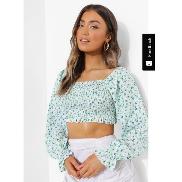 Floral Print Puff Sleeve Crop Top Size 8 boho Y2K - Picture 1 of 5